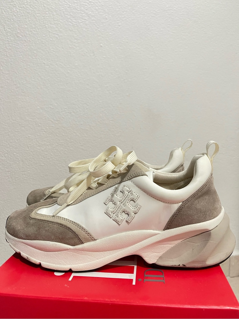 Tory Burch Good Luck Trainer Sneakers - White/Beige - Size 9M